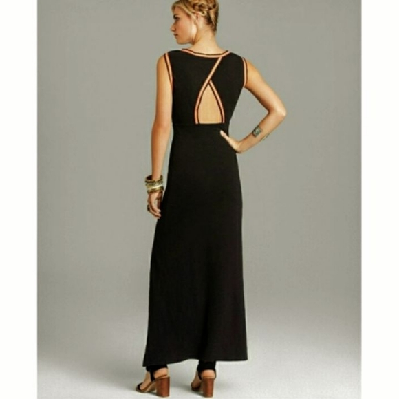Free People Embroidered Black Sabrina Maxi Cut Out Dress Medium - Picture 5 of 16